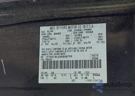 1999 Ford F-150 Lariat/Xl/Xlt из США, поврежденный, VIN 1FTRX18L0XKB08799